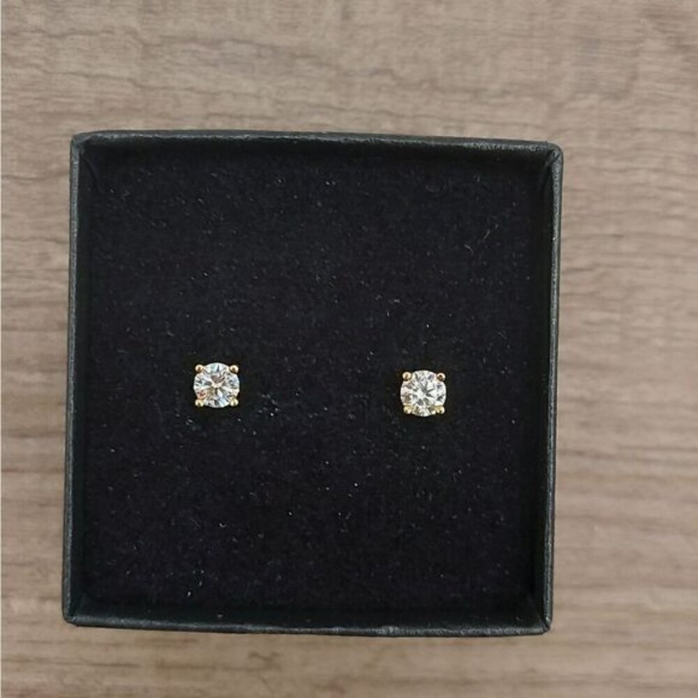 Gold 0.3 Carat Moissanite 925 Silver Sterling Stud Earrings